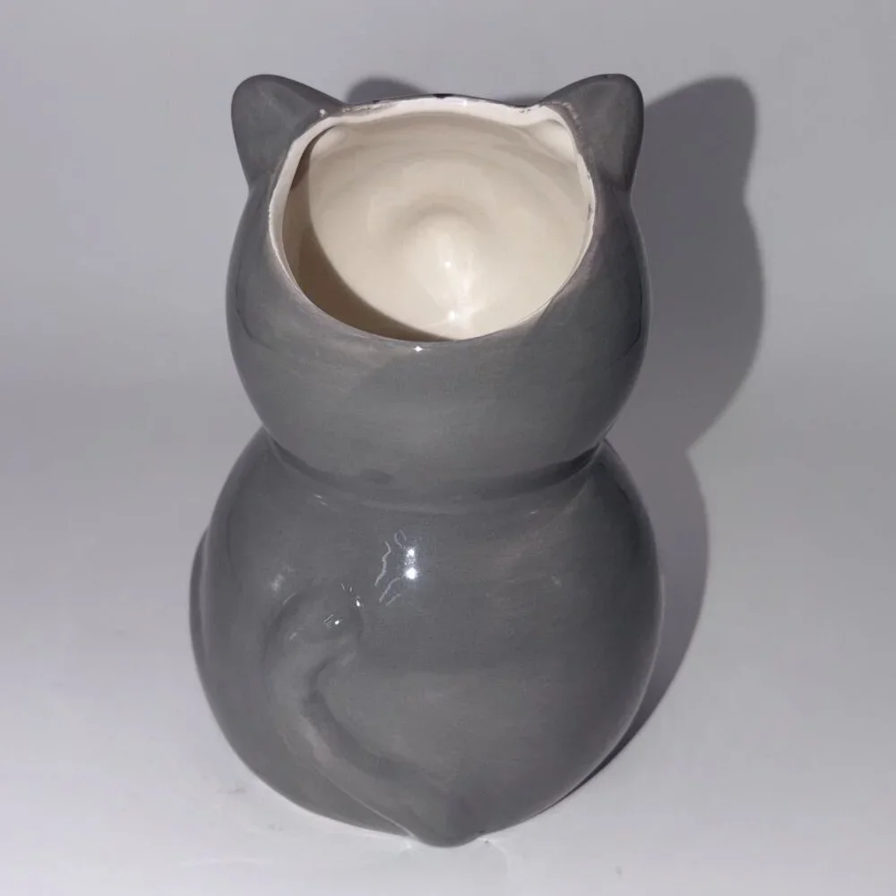 Hazel & Co. Gray Cat Ceramic Planter / Vase – Cute Kitty Decor
